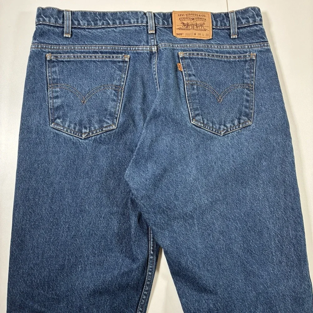 Vintage Levi's Orange Tab‎ 505 Jeans 36x30 Blue Distressed Denim 90s (Tag 38x30)